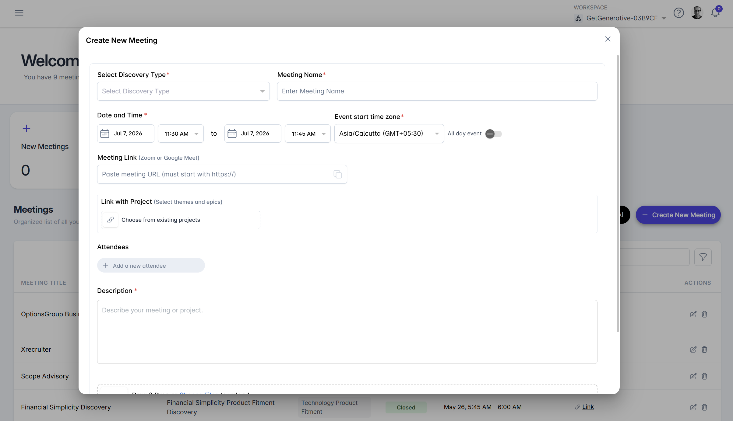 Discovery — Create Meeting