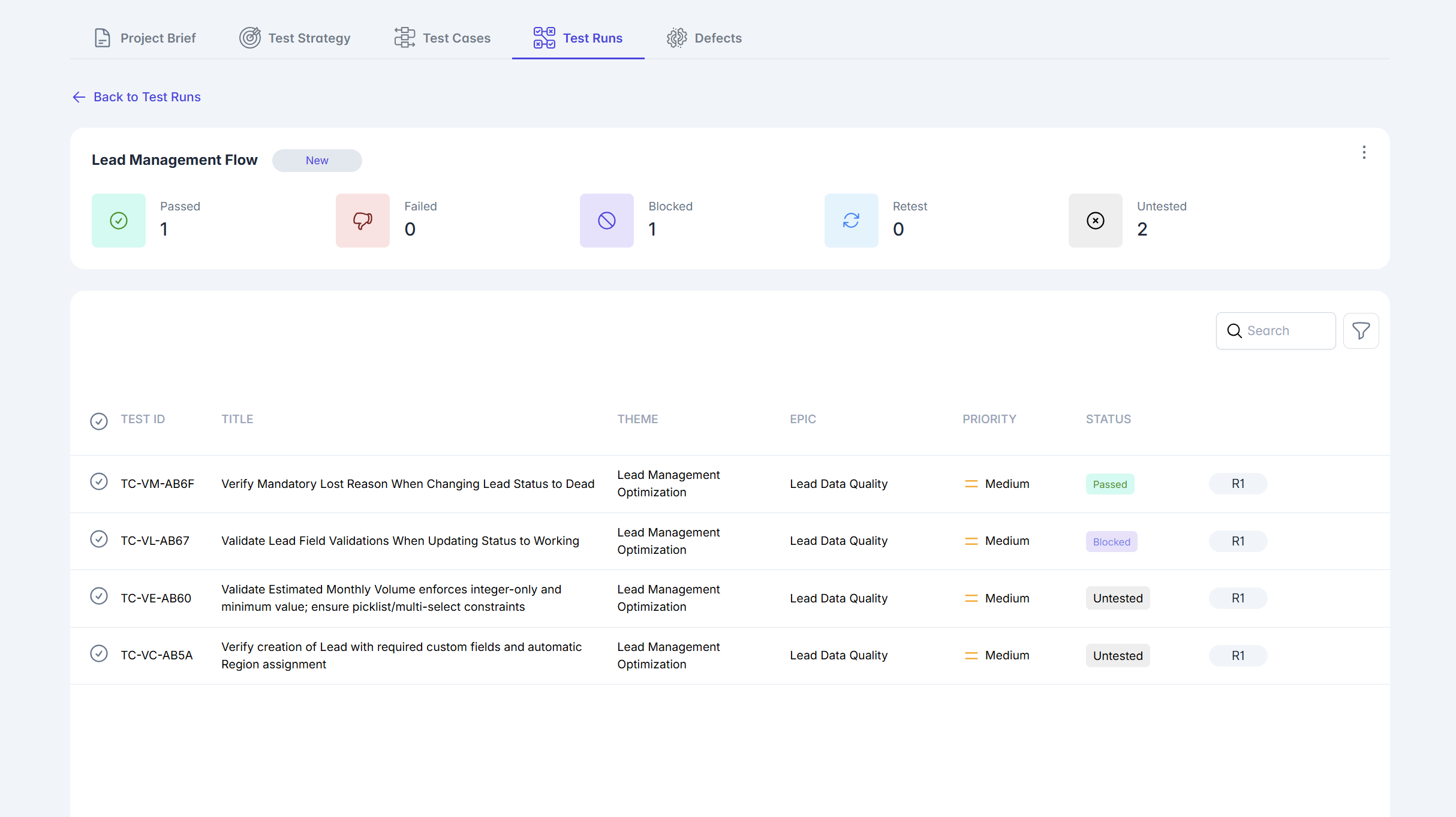 Testing — Run Detail